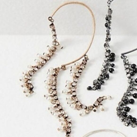 Free People Judy Pearl Ear Chain Cuff Gold Earring Dangle Rhinestone Ear Party - Picture 9 of 11